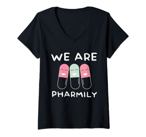 Damen We Are Pharmily Pharmazie Apotheke T-Shirt mit V-Ausschnitt von Beruf Studium Design Pharmahersteller