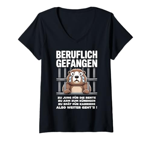 Damen Büro & Job Kollegen Angestellte Arbeiter lustiges Arbeits T-Shirt mit V-Ausschnitt von Beruflich gefangen Arbeitsshirt mit lustig Spruch