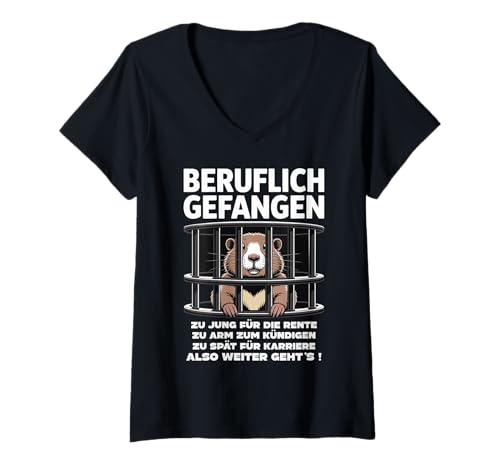 Damen Büro & Job Kollegen Angestellte Arbeiter lustiges Arbeits T-Shirt mit V-Ausschnitt von Beruflich gefangen Arbeitsshirt mit lustig Spruch