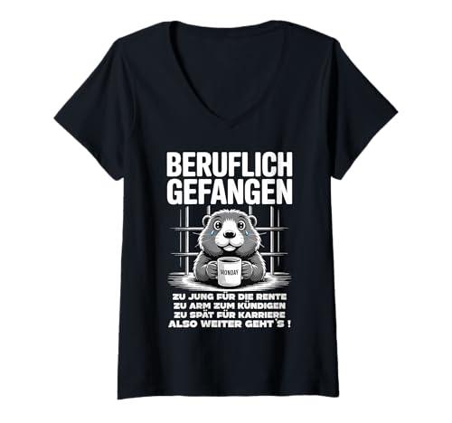 Damen Büro & Job Kollegen Angestellte Arbeiter lustiges Arbeits T-Shirt mit V-Ausschnitt von Beruflich gefangen Arbeitsshirt mit lustig Spruch