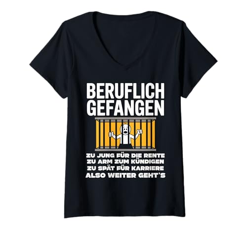 Damen Büro & Job Kollegen Angestellte Arbeiter lustiges Arbeits T-Shirt mit V-Ausschnitt von Beruflich gefangen Arbeitsshirt mit lustig Spruch