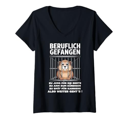Damen Büro & Job Kollegen Angestellte Arbeiter lustiges Arbeits T-Shirt mit V-Ausschnitt von Beruflich gefangen Arbeitsshirt mit lustig Spruch