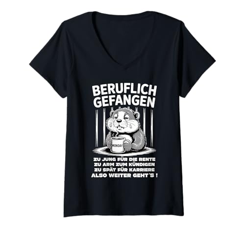 Damen Büro & Job Kollegen Angestellte Arbeiter lustiges Arbeits T-Shirt mit V-Ausschnitt von Beruflich gefangen Arbeitsshirt mit lustig Spruch
