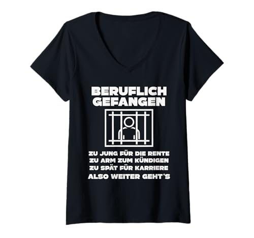 Damen Büro & Job Kollegen Angestellte Arbeiter lustiges Arbeits T-Shirt mit V-Ausschnitt von Beruflich gefangen Arbeitsshirt mit lustig Spruch