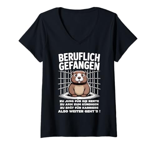 Damen Büro & Job Kollegen Angestellte Arbeiter lustiges Arbeits T-Shirt mit V-Ausschnitt von Beruflich gefangen Arbeitsshirt mit lustig Spruch