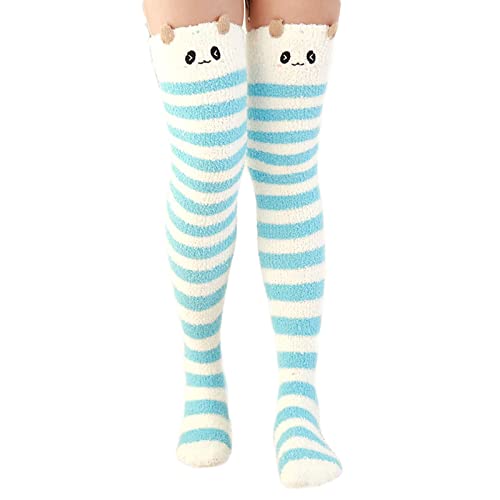 Berun 2 Paar Damen Kniestrümpfe Fuzzy, Flauschige lange Socken Winter Fluffy Fleece, Overknee Strümpfe Warme für Mädchen Frauen, WZ-0089, Einheitsgröße von Berun