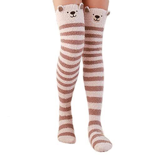Berun 2 Paar Damen Kniestrümpfe Fuzzy, Flauschige lange Socken Winter Fluffy Fleece, Overknee Strümpfe Warme für Mädchen Frauen, WZ-0089, Einheitsgröße von Berun