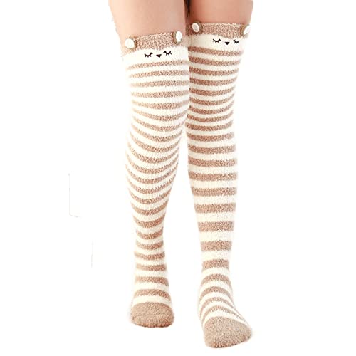 Berun 2 Paar Damen Kniestrümpfe Fuzzy, Flauschige lange Socken Winter Fluffy Fleece, Overknee Strümpfe Warme für Mädchen Frauen von Berun