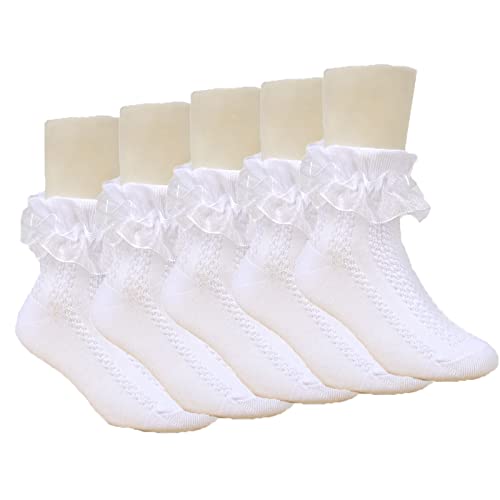 Berun 6 Paar Rüschen Socken Kinder Söckchen Weiß Baumwoll Socken mit Spitze Prinzessin Socken für Baby Mädchen 1-15 Jahre von Berun