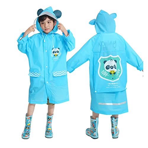 Berun Kinder Regenmantel Mädchen Jungen Regenponcho Faltbar Regenjacke Regenanzug Wasserdicht Einteilig Leicht Outdoor Overall Regen Softshelljacke Sport für Unisex 2-12 Jahre, Panda Blau von Berun