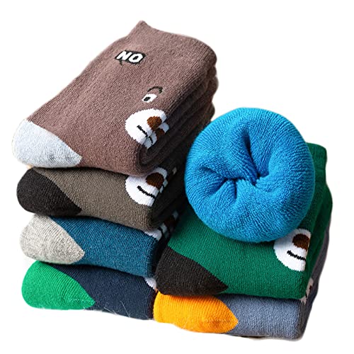 Berun Kindersocken Mädchen Jungen Socken Baumwolle Kleinkind Winter Socken Warme Dick Thermosocken Haussocken Bodensocken für Kinder, 5 Paare von Berun