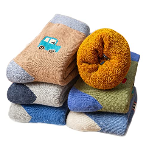 Berun Kindersocken Mädchen Jungen Socken Baumwolle Kleinkind Winter Socken Warme Dick Thermosocken Haussocken Bodensocken für Kinder, 5 Paare von Berun