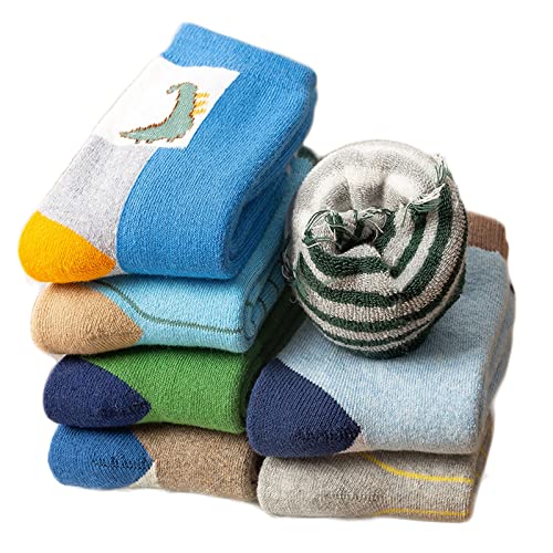 Berun Kindersocken Mädchen Jungen Socken Baumwolle Kleinkind Winter Socken Warme Dick Thermosocken Haussocken Bodensocken für Kinder, 5 Paare von Berun