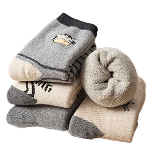 Berun Kindersocken Mädchen Jungen Socken Baumwolle Kleinkind Winter Socken Warme Dick Thermosocken Haussocken Bodensocken für Kinder, 5 Paare von Berun