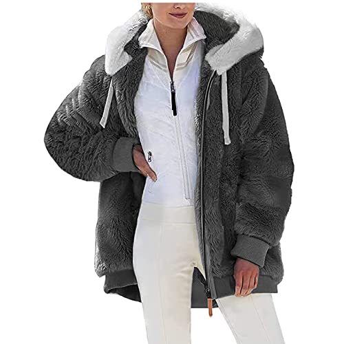 Berun Zip Up Hoodie Damen Fleecejacke mit Kapuze Plüschjacke Warm Flauschjacke Große Größen Teddy Fleece Mantel Winter Kapuzenpullover von Berun