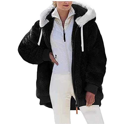 Berun Zip Up Hoodie Damen Fleecejacke mit Kapuze Plüschjacke Warm Flauschjacke Große Größen Teddy Fleece Mantel Winter Kapuzenpullover von Berun