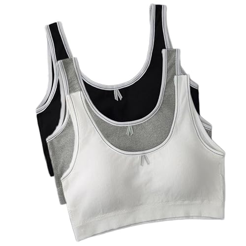 Mädchen Sport BH Baumwolle Bustier breite Träger Trainings Bra Trägertop mit abnehmbaren Pads für Kinder Teenager 3/4/5 Pack für 10-16 Jahre von Berun