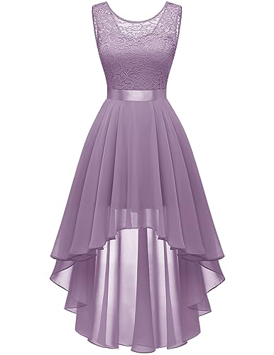 Berylove Abendkleid Damen Elegant Vokuhila Kleider Swing Cocktailkleid Hochzeit Brautjungfernkleider BLP7035NC Purple L von Berylove