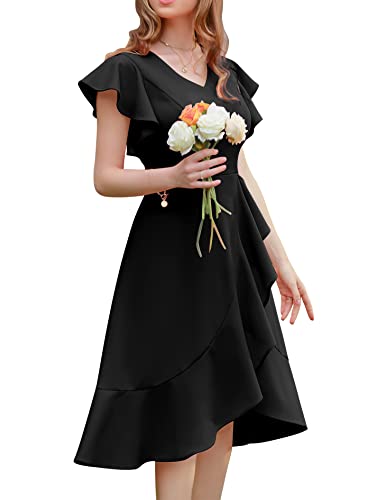 Berylove Abendkleid Damen Festliche Kleider für Damen Cocktailkleid Damen Elegant Rüschen Kleid Rockabilly Kleid BLP7059 Black 3XL von Berylove