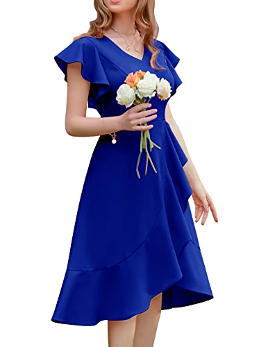 Berylove Abendkleid Damen Hochzeitsgast Kleider Damen Lang Cocktailkleider Elegant für Hochzeit Rockabilly Kleider Damen 7059 Royal Blue L von Berylove