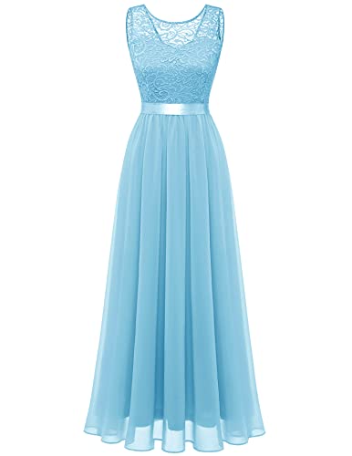 Berylove Abendkleid Damen Lang Elegant Ballkleid Abschlusskleid Cocktailkleid 7025 Light Blue L von Berylove