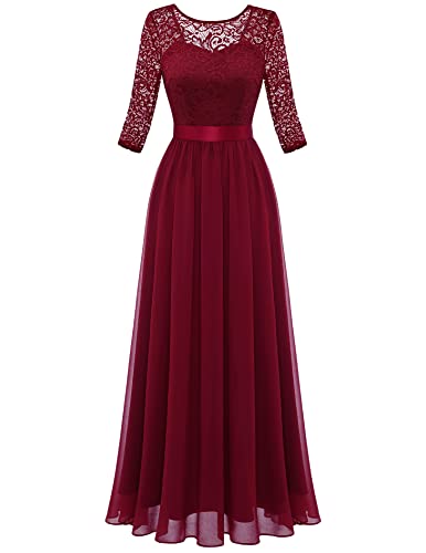 Berylove Abendkleid Damen Lang Elegante Kleider Damen Lang Kleid Hochzeitsgast Langes Kleid Damen Elegant Festlich BLP7049 DarkRed XS von Berylove