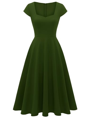 Berylove Abendkleid Damen Rockabilly Kleider Swing Cocktailkleid Quadratischer Kragen A Linien Kleid Damen Festlich 8009 ArmyGreen L von Berylove