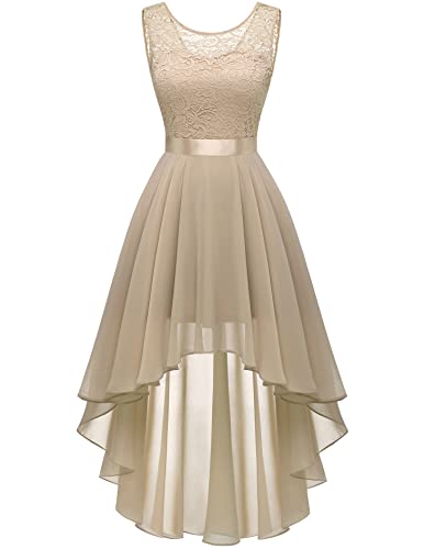 Berylove Abendkleid Damen Spitzenkleid Elegant Vokuhila Cocktailkleid Ärmellos Chiffon Brautjungfer Kleid Champagner BLP7035 Champagne 2XL von Berylove