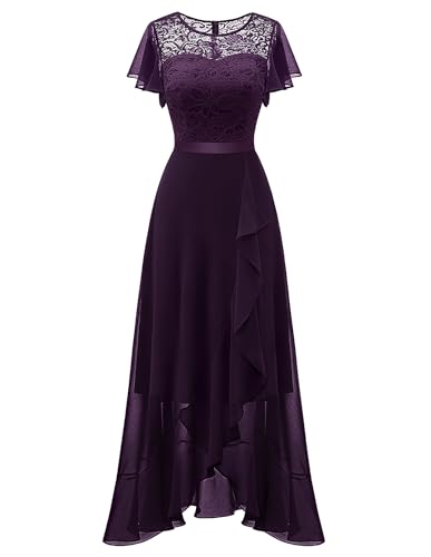 Berylove Abendkleid Hochzeit Lang Kleid mit Schlitz Hochzeitsgast Kleid Damen Cocktailkleid Festliches Kleid 7051 Grape 3XL von Berylove