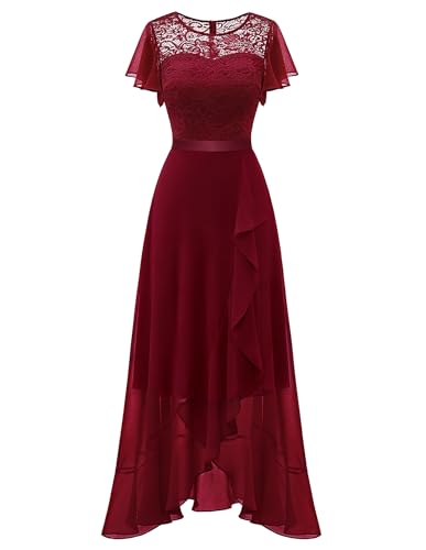 Berylove Abendkleid Hochzeit Lang Kleid mit Schlitz Hochzeitsgast Kleid Damen Cocktailkleid Festliches Kleid BLP7051 DarkRed S von Berylove