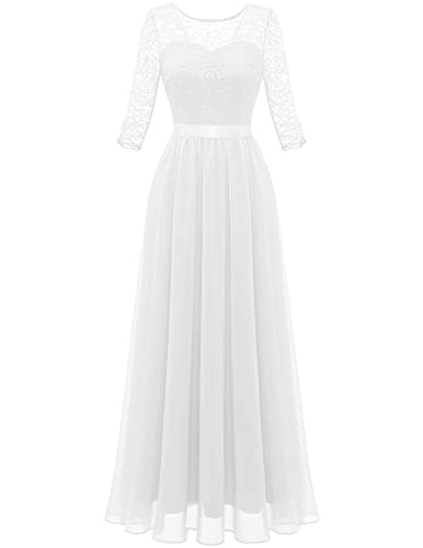 Berylove Abendkleid Lang Ballkleid Damen Lang Kleid Hochzeit Gast Festliche Lange Kleider für Damen Abendkleid Weiß Lang BLP7049 White S von Berylove