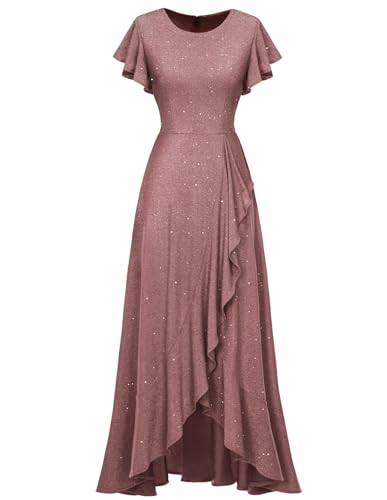 Berylove Abendkleid Lang Elegant Glitzer Kleider Damen Hochzeitskleid als Gast Kleider Konfirmationskleid Kleider Kleid Vorne Kurz Hinten Lang S007 Blush M von Berylove