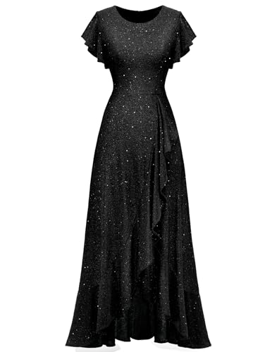 Berylove Ballkleider Damen Lang Abendkleid Lang Elegant für Hochzeit Festkleid A Linie Kleid Glitzer Kleid Festliche Kleider für Hochzeit S007 Black L von Berylove