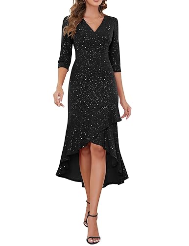 Berylove Abendkleider Elegant Für Hochzeit Damenkleider Elegant Kleid Für Hochzeit Als Gast Kleid Mit Schlitz Kleid Schwarz Lang Ballkleider BLP7065 Black L von Berylove