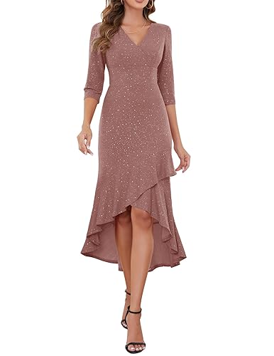 Berylove Kleid Lang Glitzer Abendkleider Lang Mit Ärmeln Hochzeitskleider Maxikleid Damen Kleid Lang Glitzer Kleider+Für+Hochzeitsgäste Kleider XXL BLP7065 Blush 2XL von Berylove