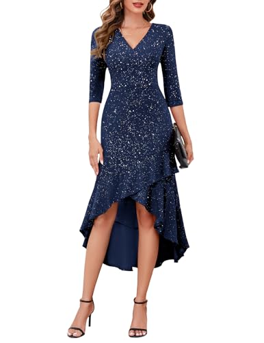 Berylove Kleid Festlich Lang Brautjungfernkleider Abendkleider Lang Kleider Für Hochzeitsgäste Damenkleider Festlich Kleid Abendkleid Kleid Glitzer BLP7065 Navy S von Berylove