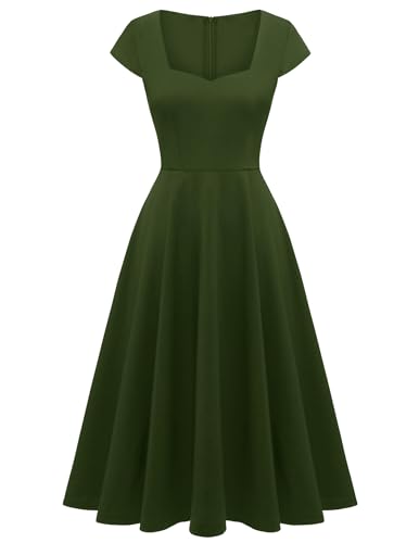 Berylove Abendkleid Midi Rockabilly Kleider Damen Cocktailkleid Damen Kurz Kleid mit Herausschnitt 8009 ArmyGreen M von Berylove