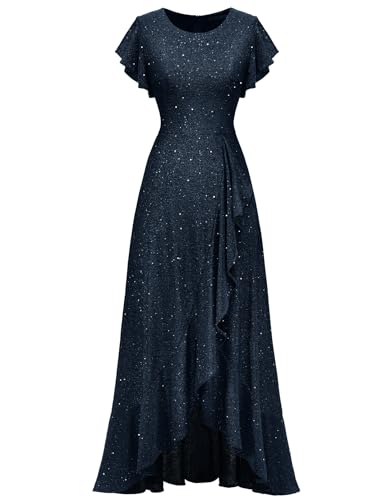 Berylove Abendkleid Mit Glitzer Kleid Festlich Damen Kleid Abendkleider Elegant für Hochzeit Lang Glitzer Kleid Partykleider S007 Darkblue M von Berylove