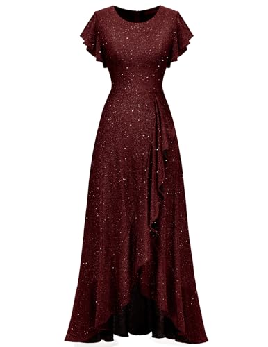 Berylove Abendkleider Lang Hochzeitskleider Kleid Lang Glitzer Kleid Damen Party Festliches Kleid Damen Kleid Damen Lang Damenkleid S007 DarkRed L von Berylove