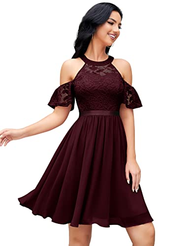 Berylove Cocktailkleid Damen Elegant Für Hochzeit Festliche Kleider Für Damen Kurz Abendkleider Elegant Abschlusskleid BLP7061 Burgundy XS von Berylove