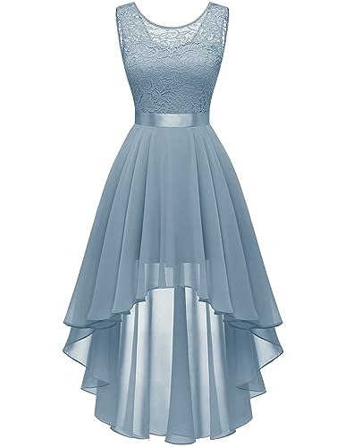 Berylove Abendkleider Elegant Hochzeit Brautjungfernkleider Frauen Vokuhila Kleider Hinten Lang Vorne Kurz Prom Dresses Kleid Hochzeitsgast BLP7035NC Grey Blue L von Berylove