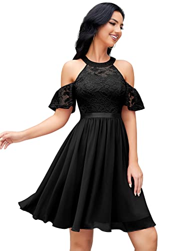 Berylove Cocktailkleid Damen Elegant Swing Abendkleid Damen Kurz Jugendweihe Kleider Kurzes Schwarzes Kleid Elegant BLP7061 Black XS von Berylove