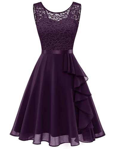 Berylove Abendkleider Elegant für Hochzeit Ärmellos Brautjungfernkleider Kurz Cocktailkleid Damen Elegant Hochzeitsgast Kleid Damen Hochzeitskleid 7052 Grape L von Berylove