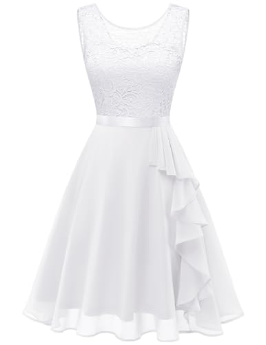 Berylove Kleid Weiss Damen Brautkleid Abendkleider Elegant für Hochzeit Ärmellos Brautjungfernkleider Kurz Cocktailkleid Damen Elegant Konfirmationskleid 7052 White XS von Berylove