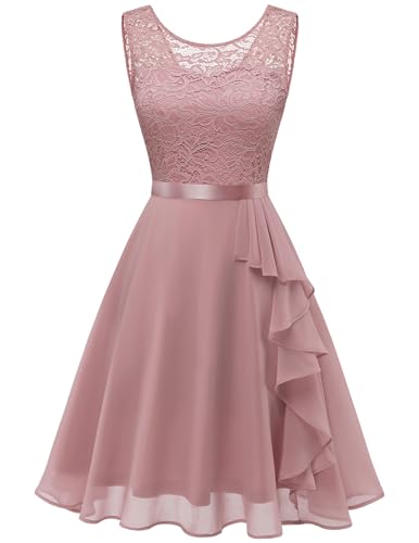 Berylove Abendkleider Elegant für Hochzeit Ärmellos Kleid Damen Elegant Spitzenkleid 7052 Lightblue L von Berylove