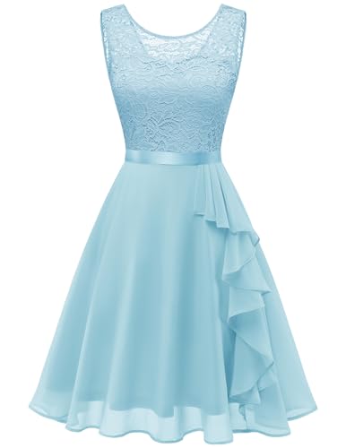 Berylove Abendkleider Elegant für Hochzeit Ärmellos Kleid Damen Elegant Spitzenkleid Kleid Festlich Damen Brautkleid Hochzeitskleid Sommerkleid 7052 Lightblue L von Berylove