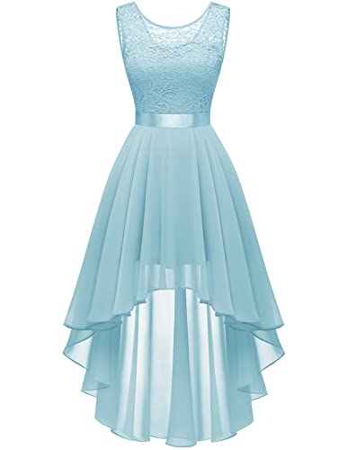 Berylove Abendkleider Elegant für Hochzeit Brautjungfernkleider Damen Abendkleid Vokuhila Kleid Blau 7035 Light Blue 2XL von Berylove