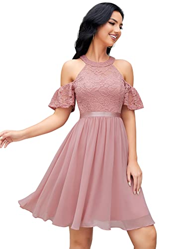 Berylove Jugendweihe Kleid Kurz Damen Cocktailkleider Ballkleid Jugendweihe Kleider Trauzeugin Kleid Neckholder Kleid BLP7061 Blush XS von Berylove