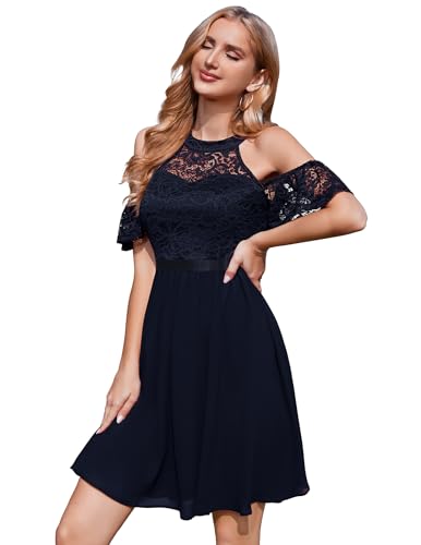 Berylove Festliche Kleider Für Damen Kleid Damen Sommer Brautkleid Jugendweihe Kleider Abendkleider Elegant Für Hochzeit Brautjungfernkleider BLP7061 Navy L von Berylove