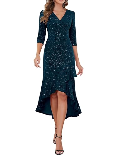 Berylove Lange Abendkleider Festliches Kleid Kleid Glitzer Damen Ballkleider Damen Lang Cocktailkleider Firmung Kleider Prom Dress BLP7065 DarkBlue L von Berylove